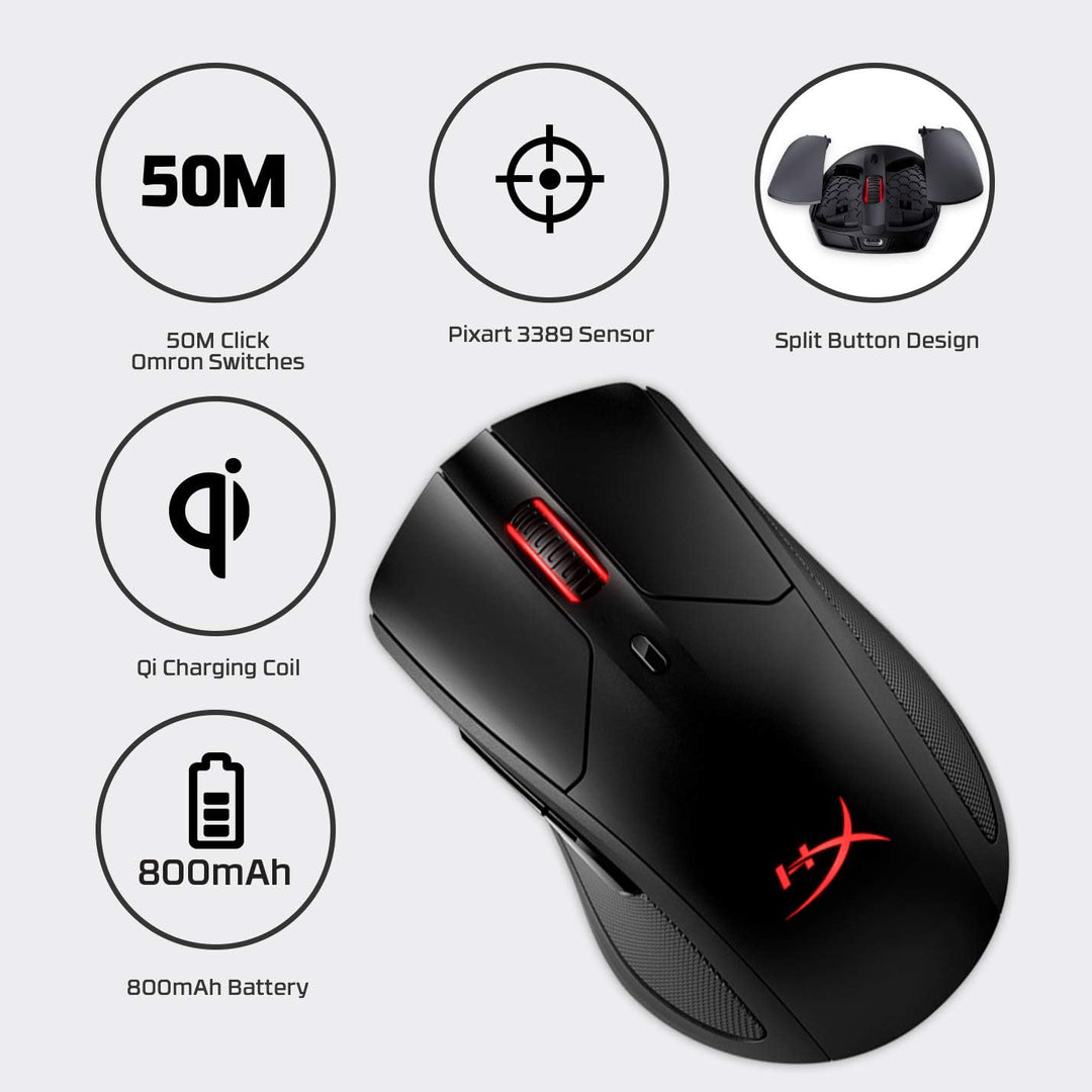 HyperX Pulsefire Dart – Kabellose RGB Gaming Maus, Softwaregesteuerte Anpassung, 6 Programmierbare K