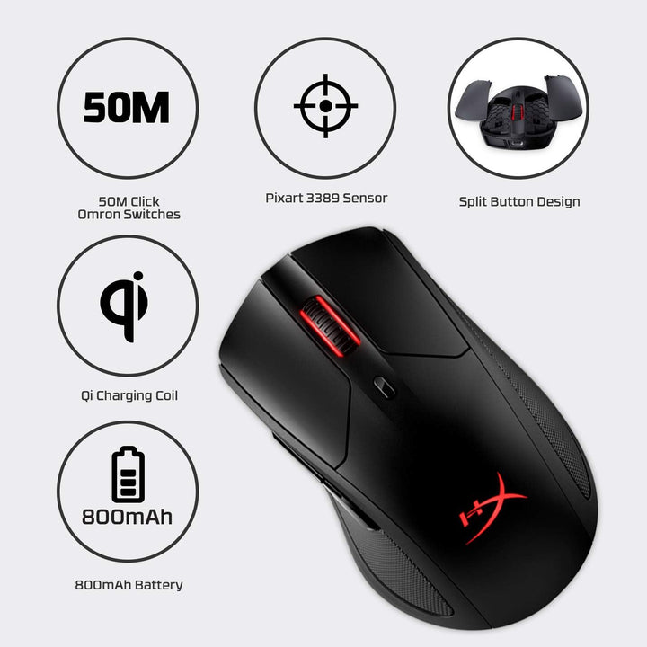 HyperX Pulsefire Dart – Kabellose RGB Gaming Maus, Softwaregesteuerte Anpassung, 6 Programmierbare K