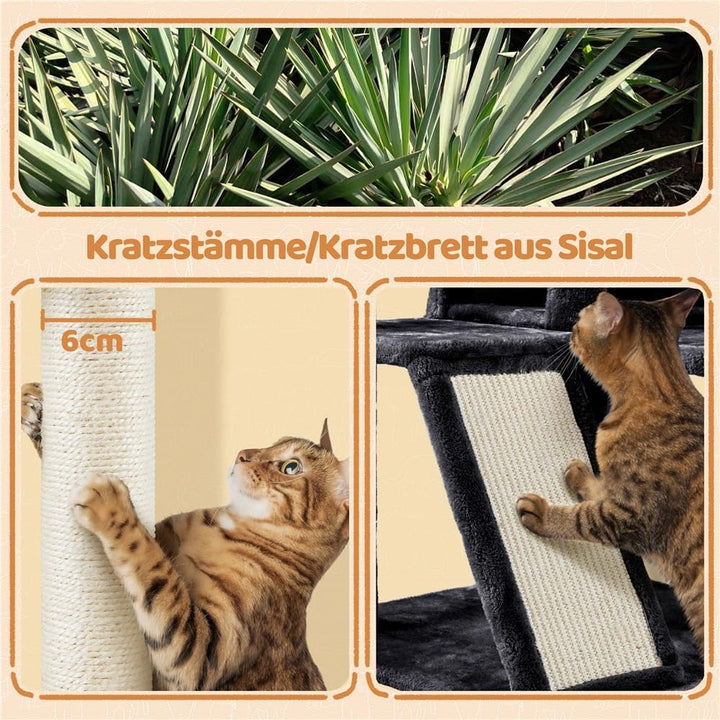 Yaheetech Kratzbaum 145 cm Kletterbaum mit 2 Katzenhöhlen 3 Aussichtsplattformen Katzenkratzbaum Spi