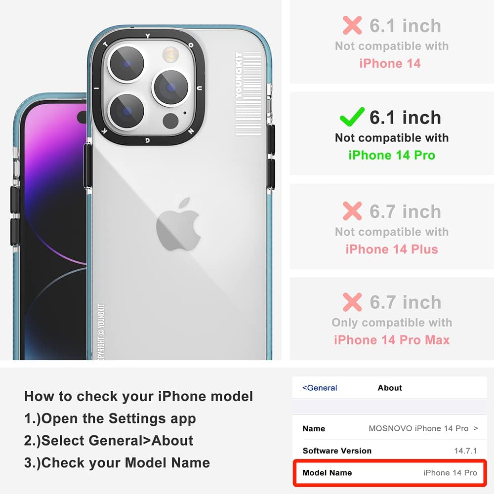 YOUNGKIT für iPhone 14 Pro Hülle, Stossfeste Kratzfeste Schutzhülle Slim Klar Case Dünne Griffige Tr