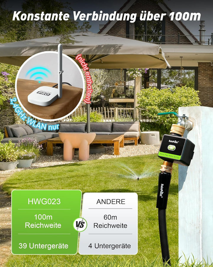 RAINPOINT Bewässerungscomputer, Smart Bewässerungssteuerung mit Messing EIN- und Auslass für Garten