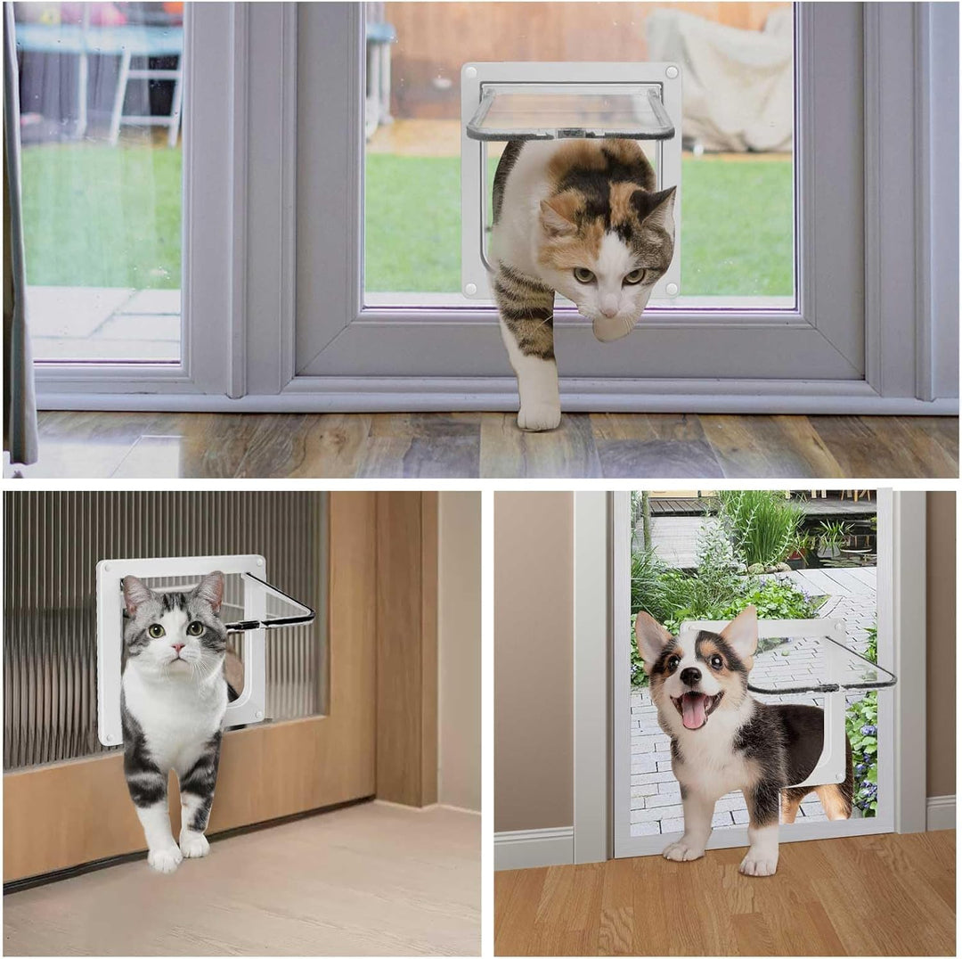 Dünne Katzentür für Fenster, Haustiertüren und Schiebetür, Sicherheits-Haustiertür mit 4-Wege-Schlos