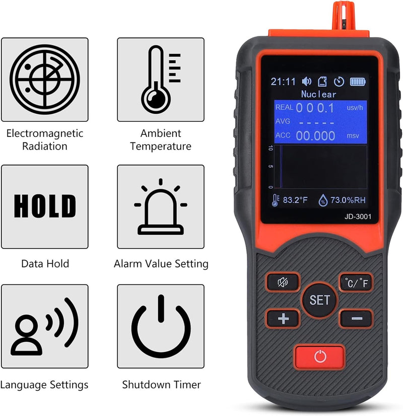 JD‑3001 Nuklearer Strahlungsdetektor Geigerzähler Kontaminationsmonitor Tragbares Outdoor-Dosimeter