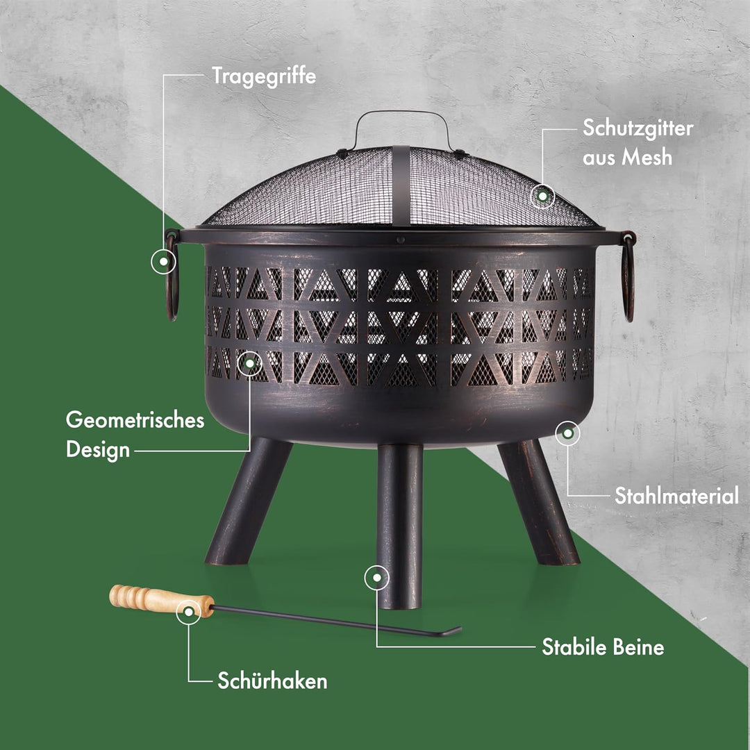 Vonhaus Feuerstelle für Garten, Terrasse und Outdoor – tragbar und leicht, Bronziertem Stahl, Feuerh