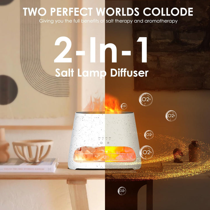 SALKING 2-in-1 Aroma Diffuser & Salt Range Pakistan Leuchte, Flammeneffekt Diffusor für ätherische Ö