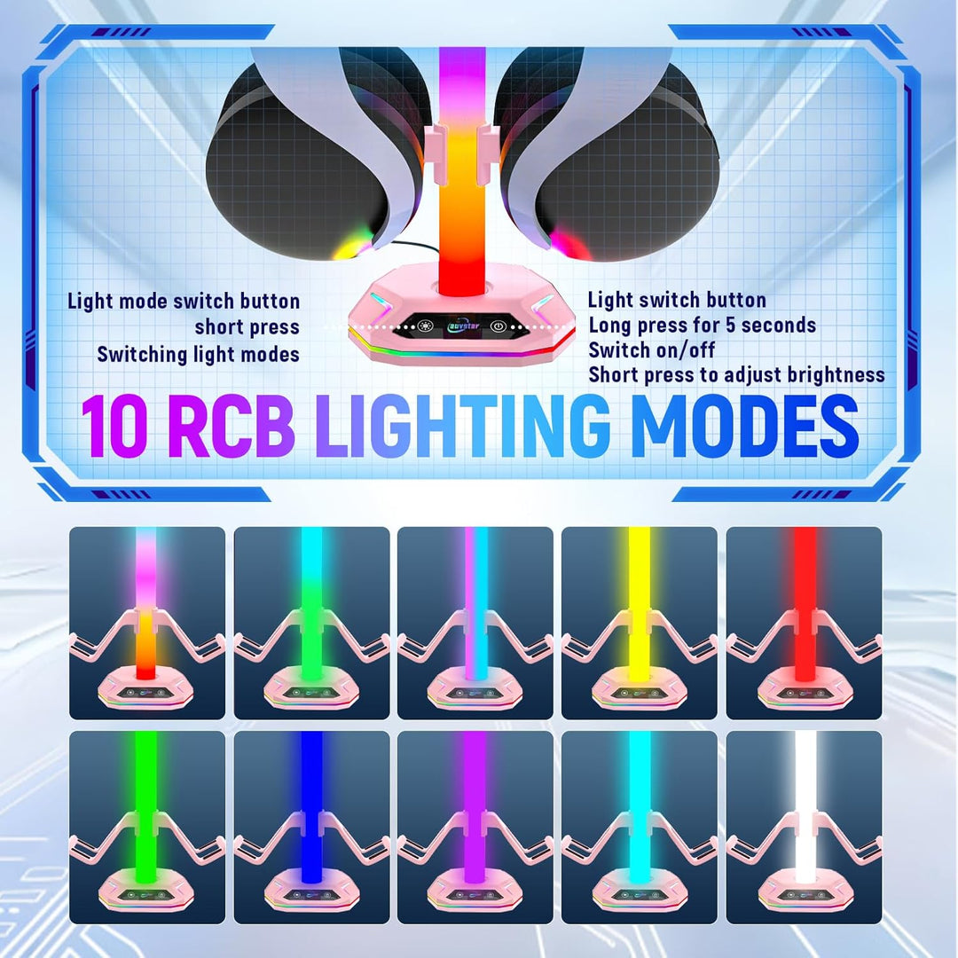 auvstar RGB Headset Halterung,Gaming Kopfhörer Ständer,10 Beleuchtungsmodi,USB Type-C Datenübertragu