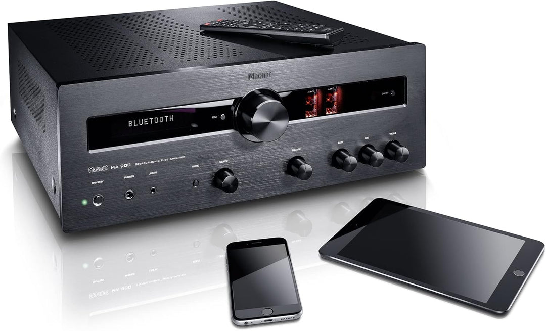 Magnat MA 900, robuster Stereo Hybrid-Verstärker mit hochwertiger Aluminium-Front und hoher Ausgangs