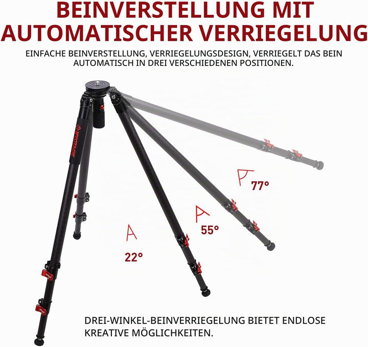 IFOOTAGE Gazelle TC7 61"/155 cm Kamera Stativ,Kohlefaser Videostativ,3 Abschnitte mit Mittelstange,