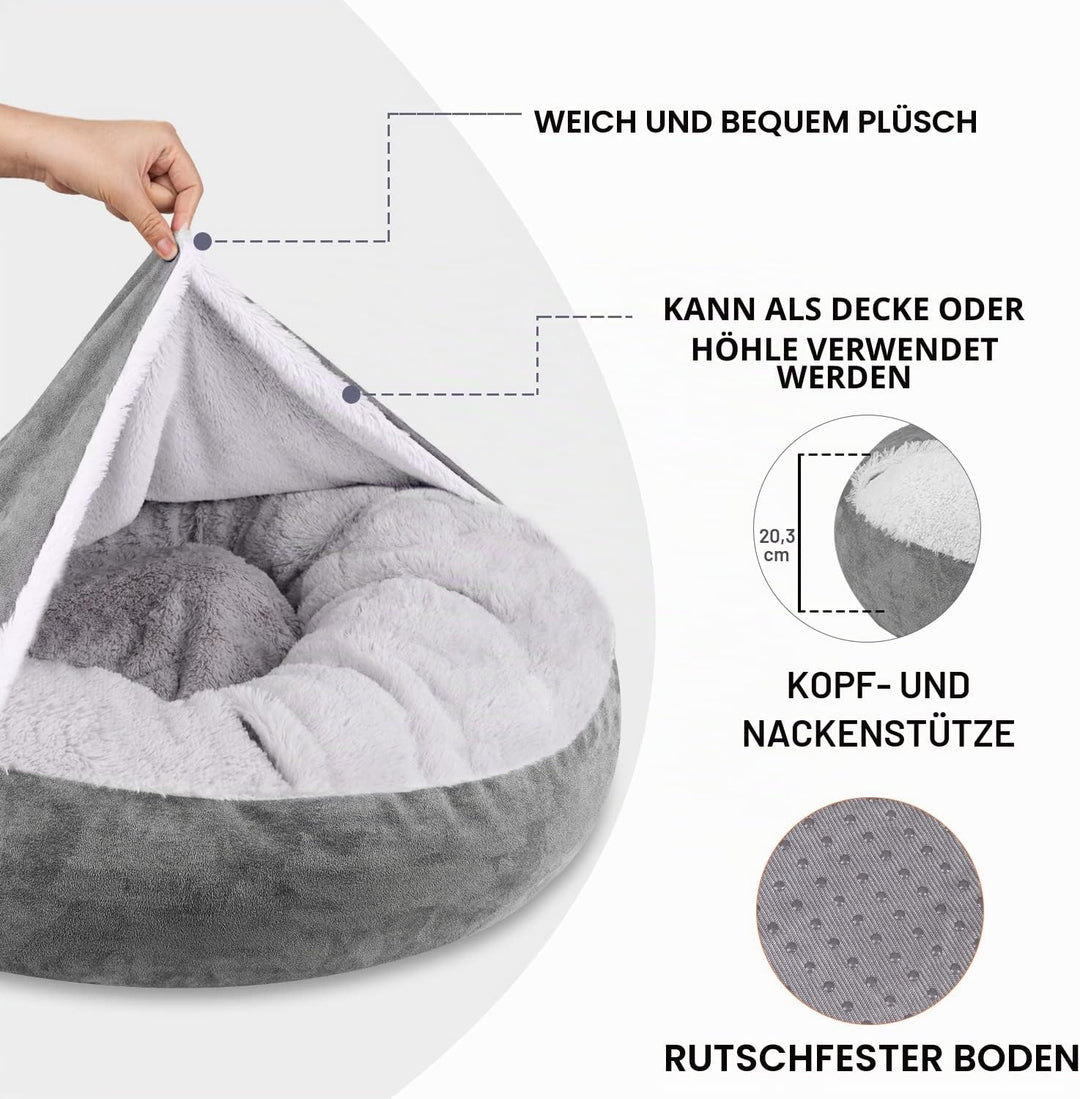 MICOOYO Beruhigendes Hundebett -Gemütliches Donut Hundedeckenbett für Hund, klemmendes Haustier Höhl