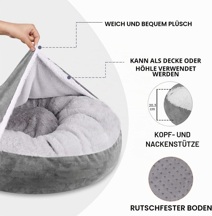 MICOOYO Beruhigendes Hundebett -Gemütliches Donut Hundedeckenbett für Hund, klemmendes Haustier Höhl