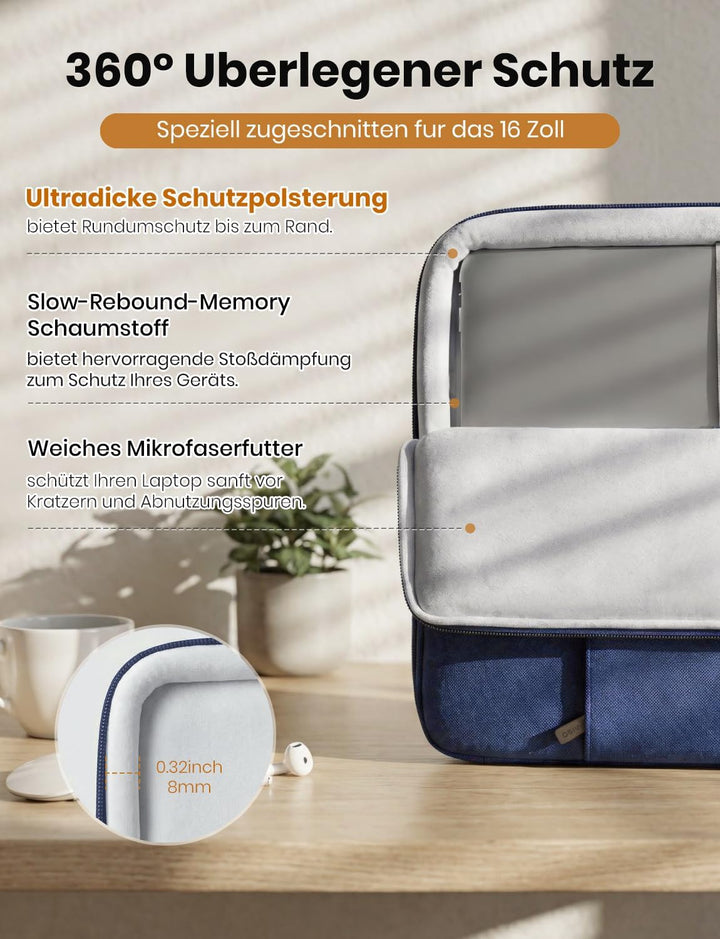 DOMISO Tragbare Tasche, wasserdichte Laptoptasche, LP07 16 Zoll Navy blau, 16 Zoll Navy blau