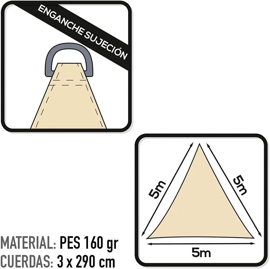 Aktive Dreieckige Sonnensegel für Garten, Polyester, 5 x 5 x 5 m, Creme (COLORBABY 53909) cremefarbe