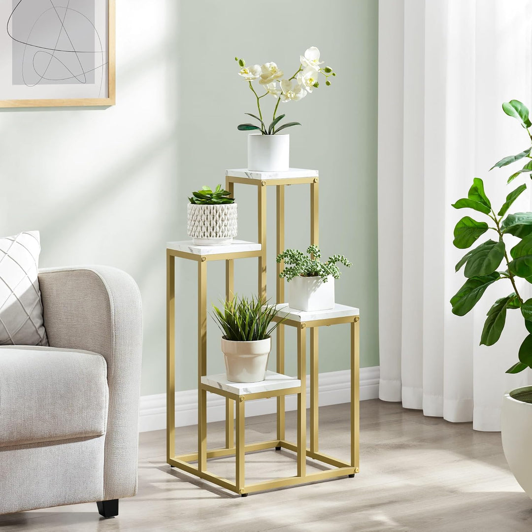 Home Collective Blumentopfregal mit 4 Ebenen in Marmor mit goldenen Beinen für Wohnzimmer Schlafzimm