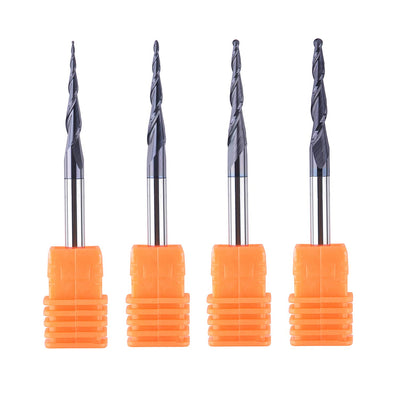 SpeTool 4 Stück 2 Flöten Kugelkopffräser mit Konischer Spitze Fräser CNC R0,25mm-1,0mm Gravierfräser
