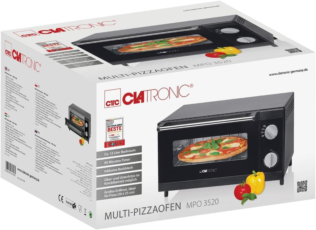 Clatronic MPO 3520 Hersteller Pizzaofen(s), 25 cm, mechanisch, 1 h, schwarz, 1000 W, Edelstahl