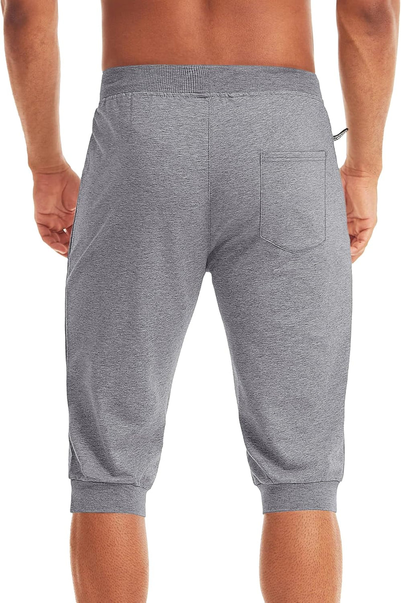 MAGCOMSEN Herren Sport Short 3/4 Trainingshose Sommer Jogging Capri mit Reissverschlusstaschen Leich