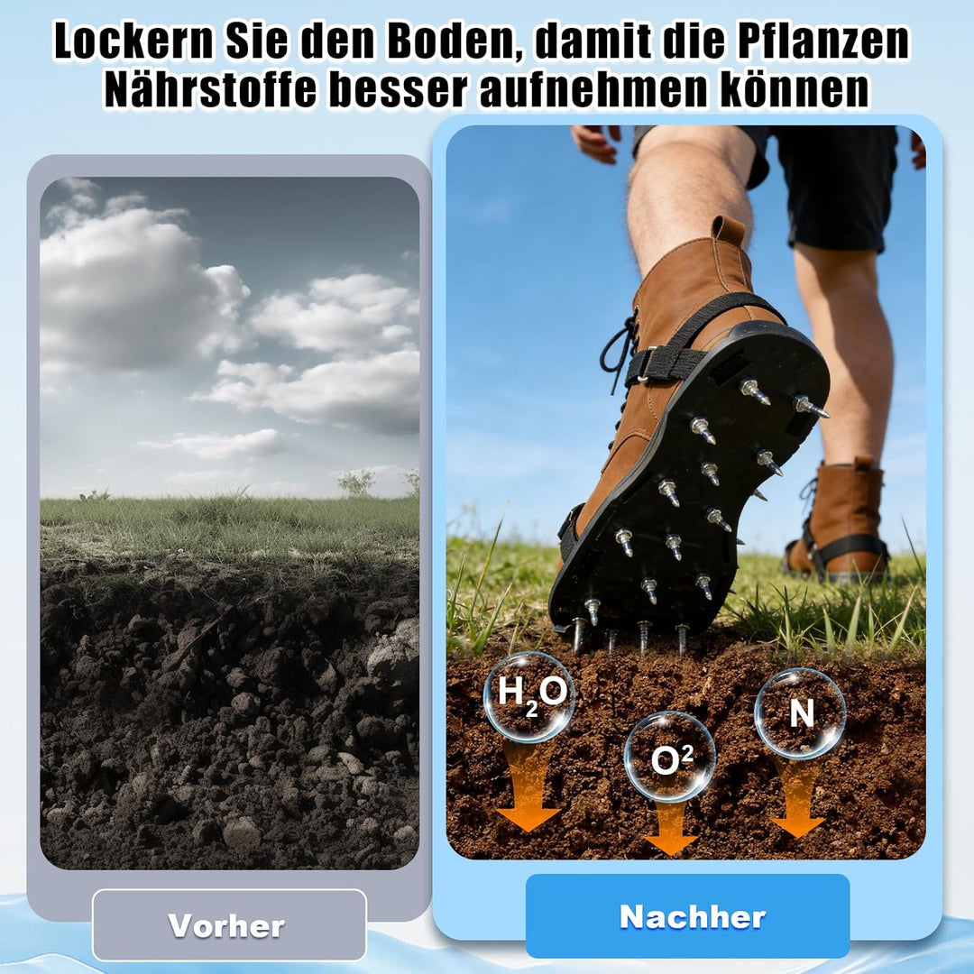 KASURE Rasenlüfter Schuhe,Nagelschuhe Vertikutierer Schuhe mit Schaufel Und Handschuhe，Allgemein Nag