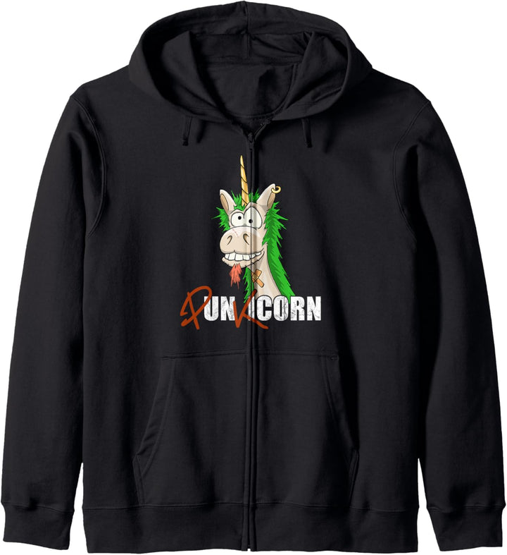 Punkicorn Provokation Punk-Einhorn mit Irokese Punkrock Kapuzenjacke