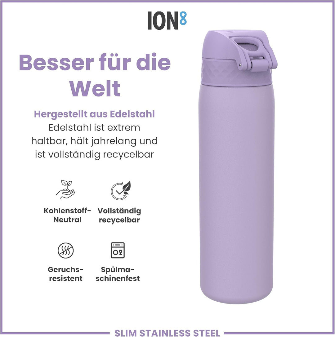 ION8 Leicht Stahl-Trinkflasche, 600 ml, Nicht IsoliertAuslaufsicher, Einhandöffnung, Sichere Verrieg