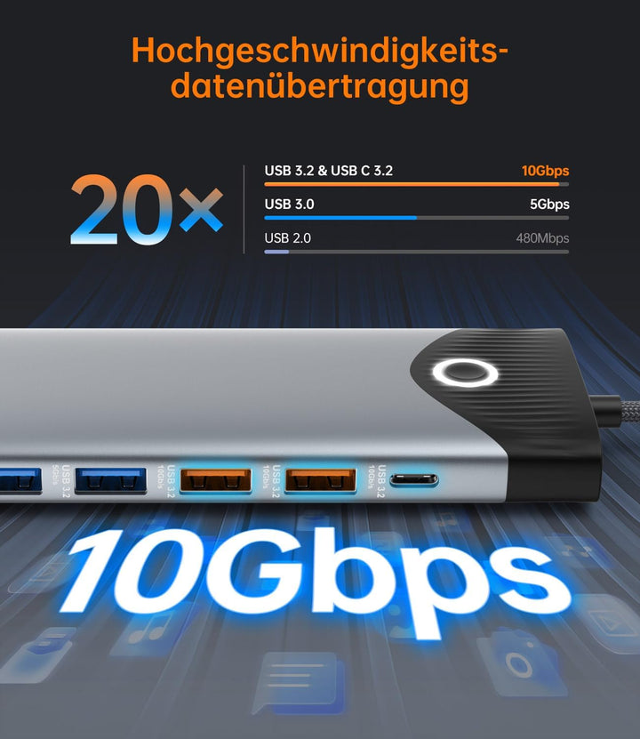 NOVOO 10Gbps Dockingstation Laptop Triple Display, 15 in 1 Docking Station USB C Hub Adapter mit Zwe