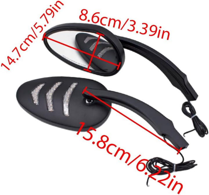 Baceyong 1 Paar Aluminiumspiegel mit bernsteinfarbenen LED-Blinkern für H-Arley-Modelle, schwarze HD
