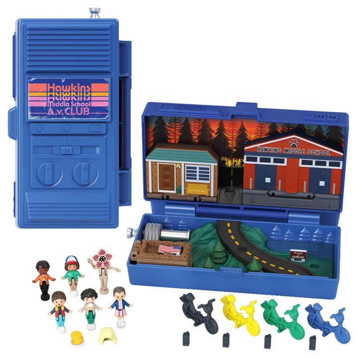 Polly Pocket Sammler Spielset, Stranger Things Schatulle mit 6 Sondereditions-Figuren und 10 Accesso