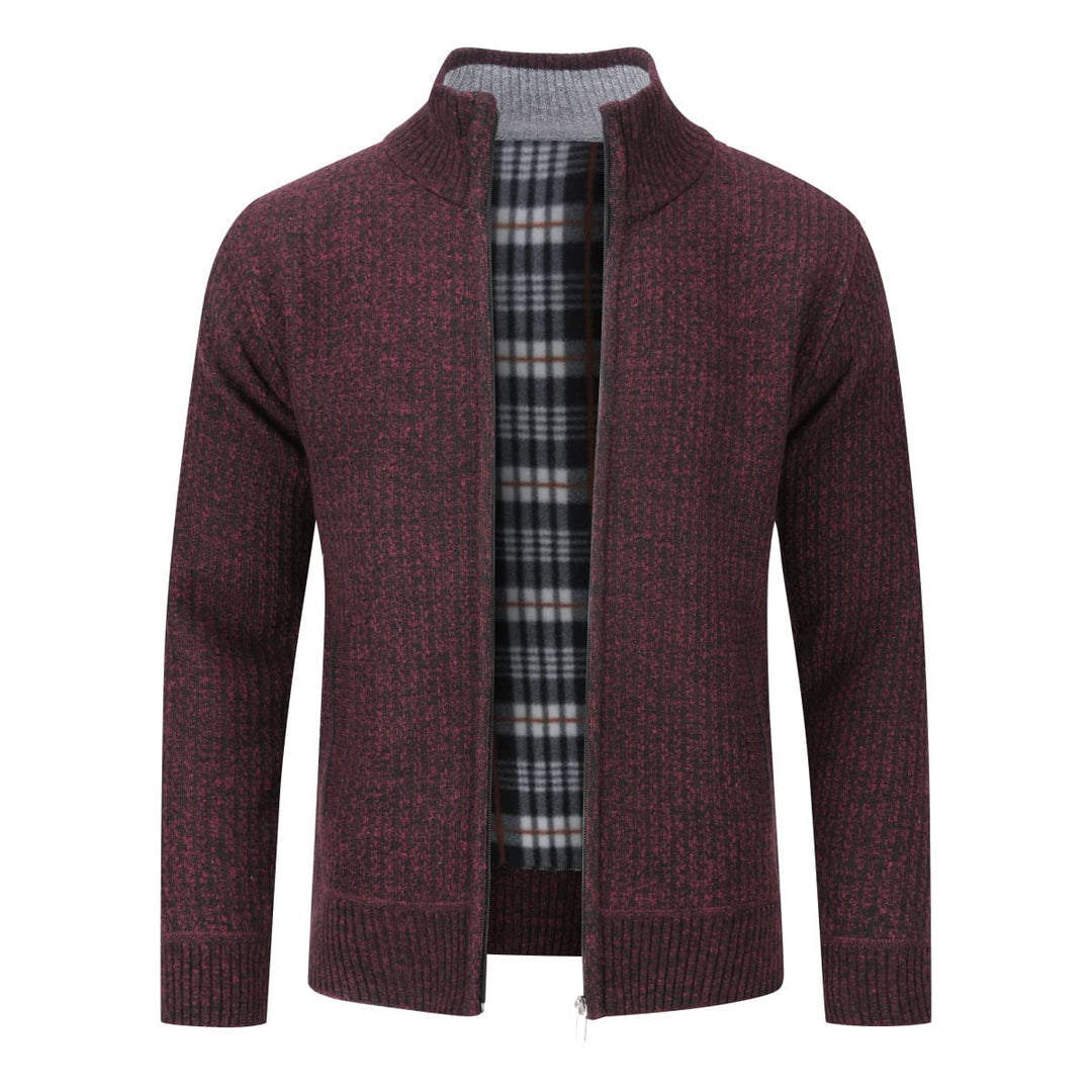 YOUTHUP Herren Strickjacke mit Stehkragen Fleecejacke Warm Übergangsjacke Reissverschluss Pullover M