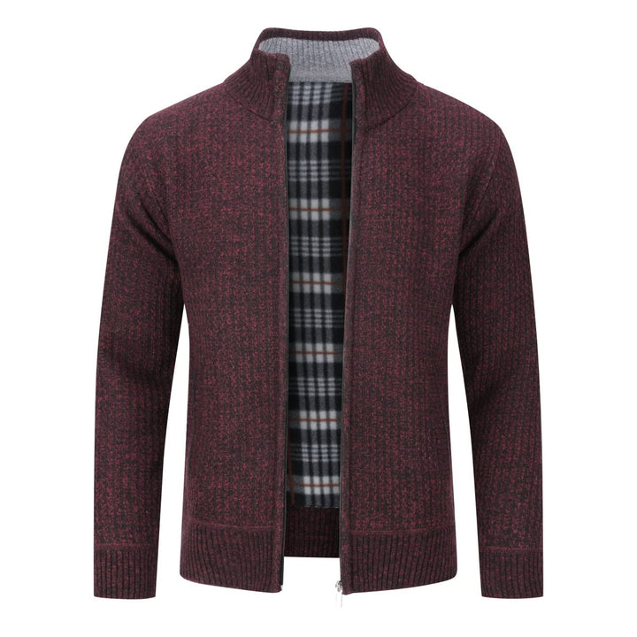 YOUTHUP Herren Strickjacke mit Stehkragen Fleecejacke Warm Übergangsjacke Reissverschluss Pullover M