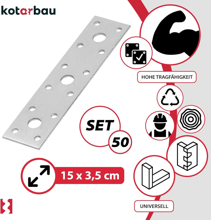 KOTARBAU® Flachverbinder 145 mm x 40 mm Lochplatte Verzinkt Silber Holzverbinder Innen – Aussenberei