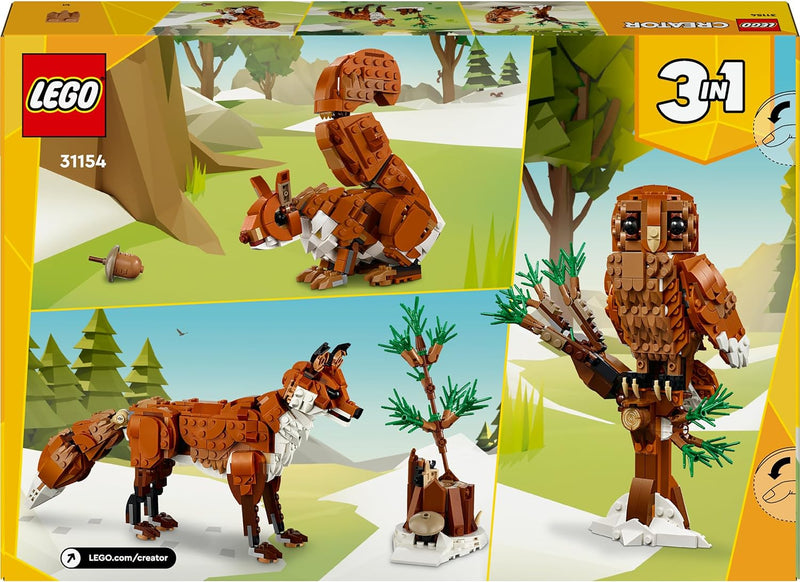 LEGO Creator Waldtiere: Rotfuchs, Tiere-Set mit Fuchs, Eule und Eichhörnchen Spielzeug, Tierfiguren