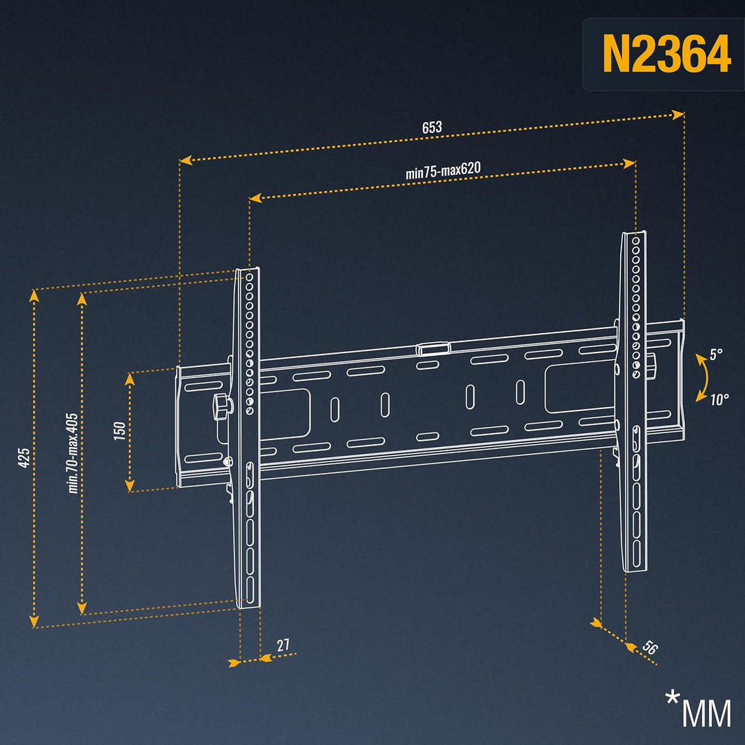 RICOO TV Wandhalterung Fernseher Neigbar Flach Slim für 37-70 Zoll, Universal TV Halterung N2364, Fe