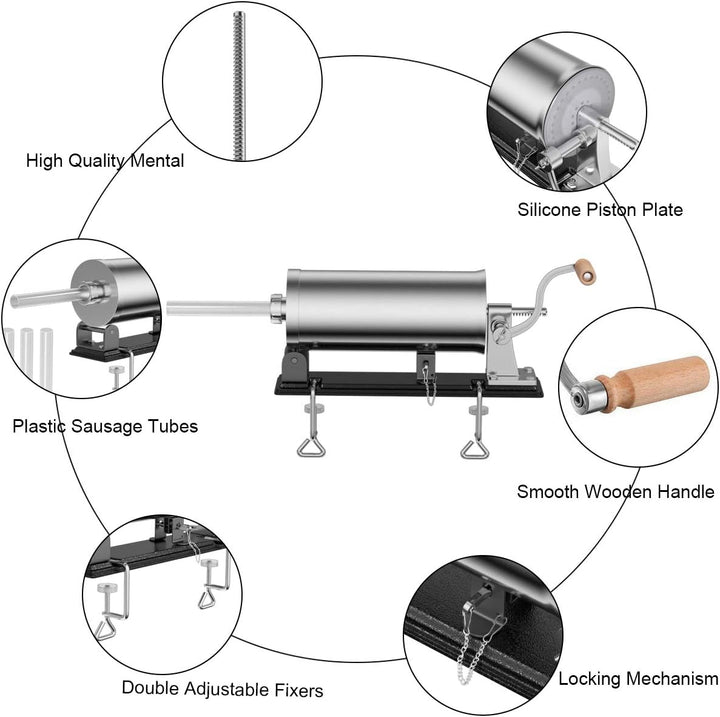 RELAX4LIFE 3,6L Wurstfüller manuell, Wurstfüllmaschine mit 4 Füllrohre, Wurstpritze für Metzgerei &