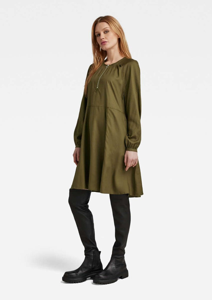 G-STAR RAW Damen Short Flared Long Sleeve Dresses XXS Grün (Dark Olive D23603-d297-c744), XXS Grün (
