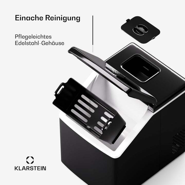 Klarstein Eiswürfelmaschine – Edelstahl, 13 kg/24 h, Touchscreen, kristallklare Eiswürfel, niedriger