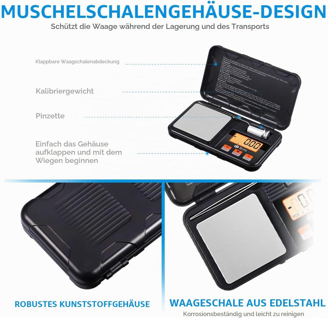 Brifit Feinwaage 0.01g, 200g /0,01g Digitalwaage, Taschenwaage, Goldwaage, Präzisionswaagen mit Tara