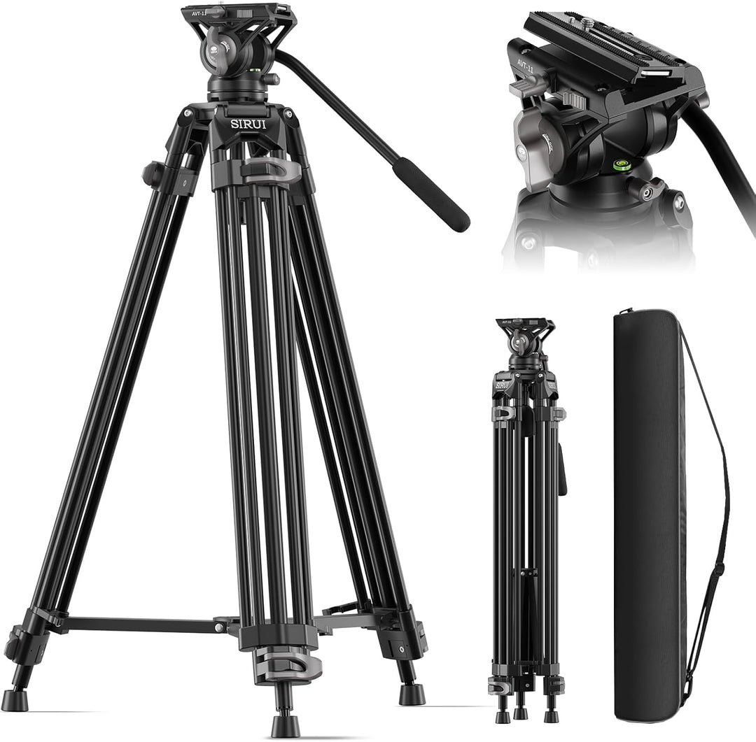 SIRUI AVT-11 Fluidkopf Video Stativ, Tripod 180cm mit Schnellverschlussplatte für Manfrotto, Robuste