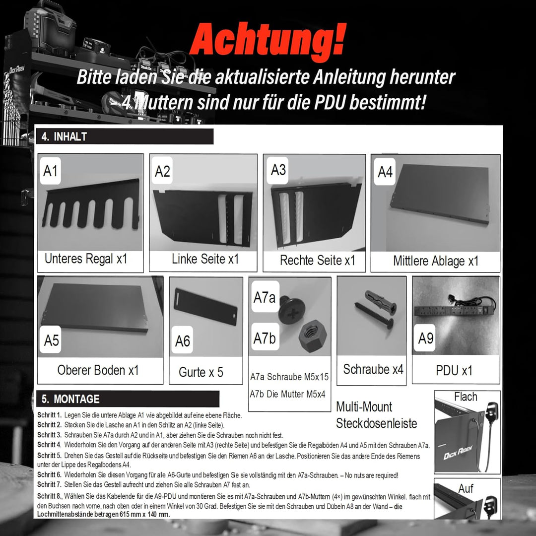 Elektrowerkzeug-Organizer mit Steckdosenleiste & Ladestation, Schwerlast-Werkzeughalter für Werkstat