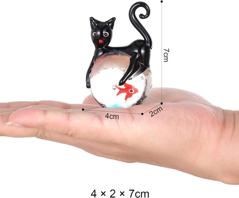 Tooarts kleines Glasornament, Motiv: Katze und Goldfisch, Figur, Geschenk, Ornamente für Zuhause, mu