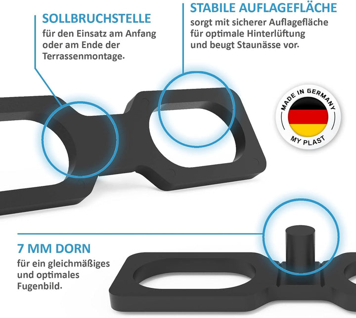 My Plast I 7 mm Fugenbreite - 200 Stück - geschlossen flach I Terrassen-Abstandhalter – hochwertiger