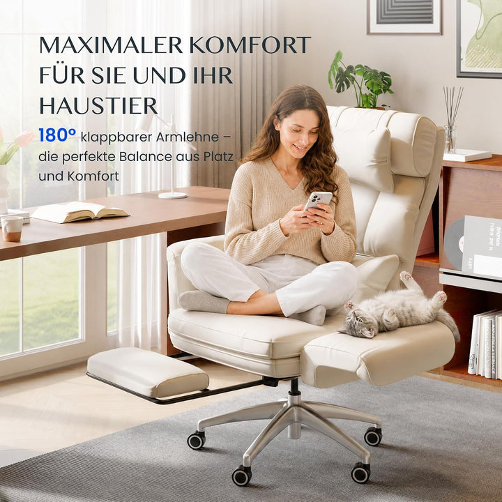 FLEXISPOT Luno Chefsessel Ergonomischer Bürostuhl mit Fussstütze | 180° Armlehnen-Klappfunktion, Kat