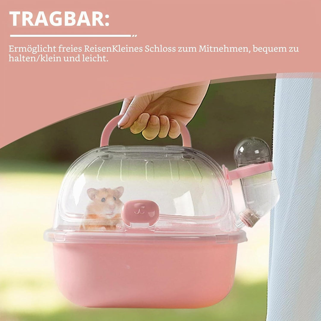 Transportbox Hamster mit Wasserflasche, 20x18x19cm Tragbare Transportbox Kleintiere Transportkäfig m