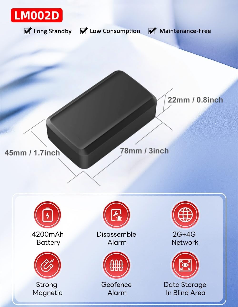 GPS Tracker Car Without Subscription - 90 Days Standby, 5 Second Position Update, 4200 mAh Battery,