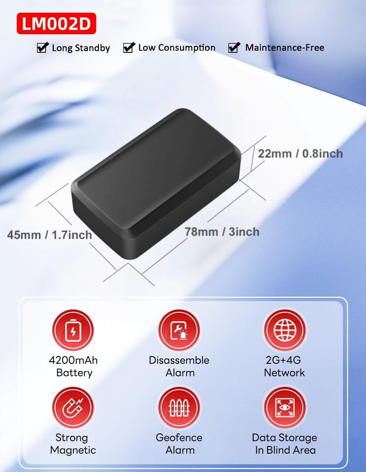 GPS Tracker Car Without Subscription - 90 Days Standby, 5 Second Position Update, 4200 mAh Battery,