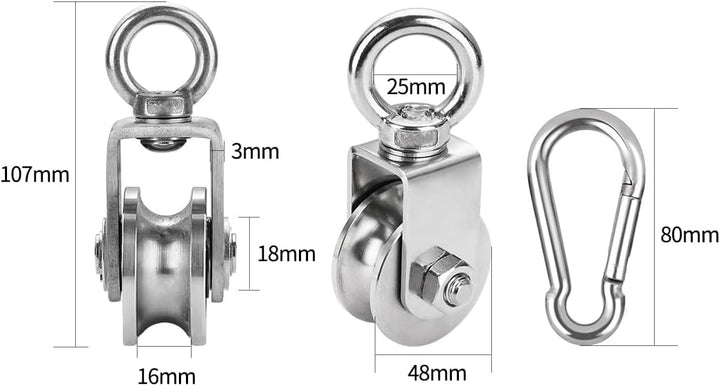 GothicBride 2 Pack 48 mm Umlenkrolle mit Kugellager, 500 kg Tragende Umlenkrolle Stahlseil, Edelstah