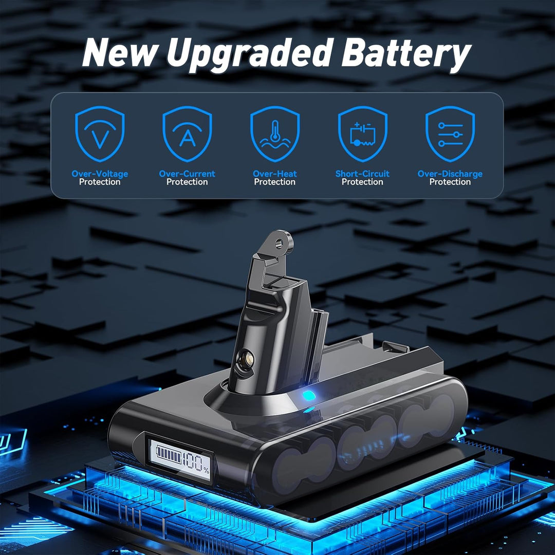 8000mAh V6 Ersatzakku für Dyson V6 Akku mit LCD-Bildschirm Kompatibel mit DC58 DC59 DC61 DC62 DC72 D