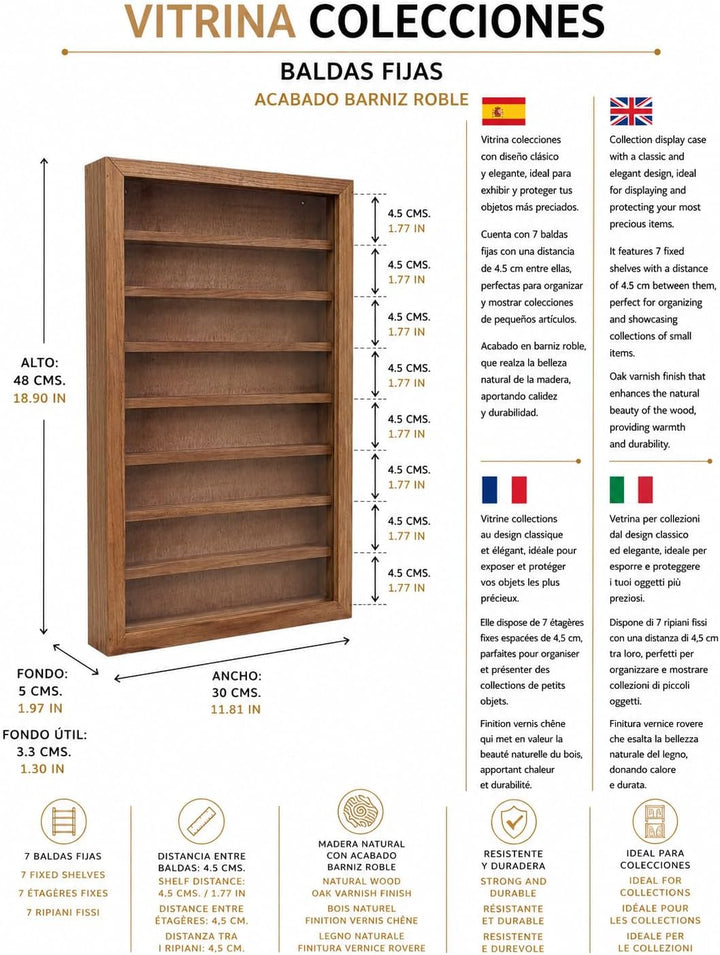 Vitrine Miniatur-Kollektionen, Eichenlack, Masse (B/T/T): 30 x 5 x 48 cm. 30*5*48 cms, 30*5*48 cms