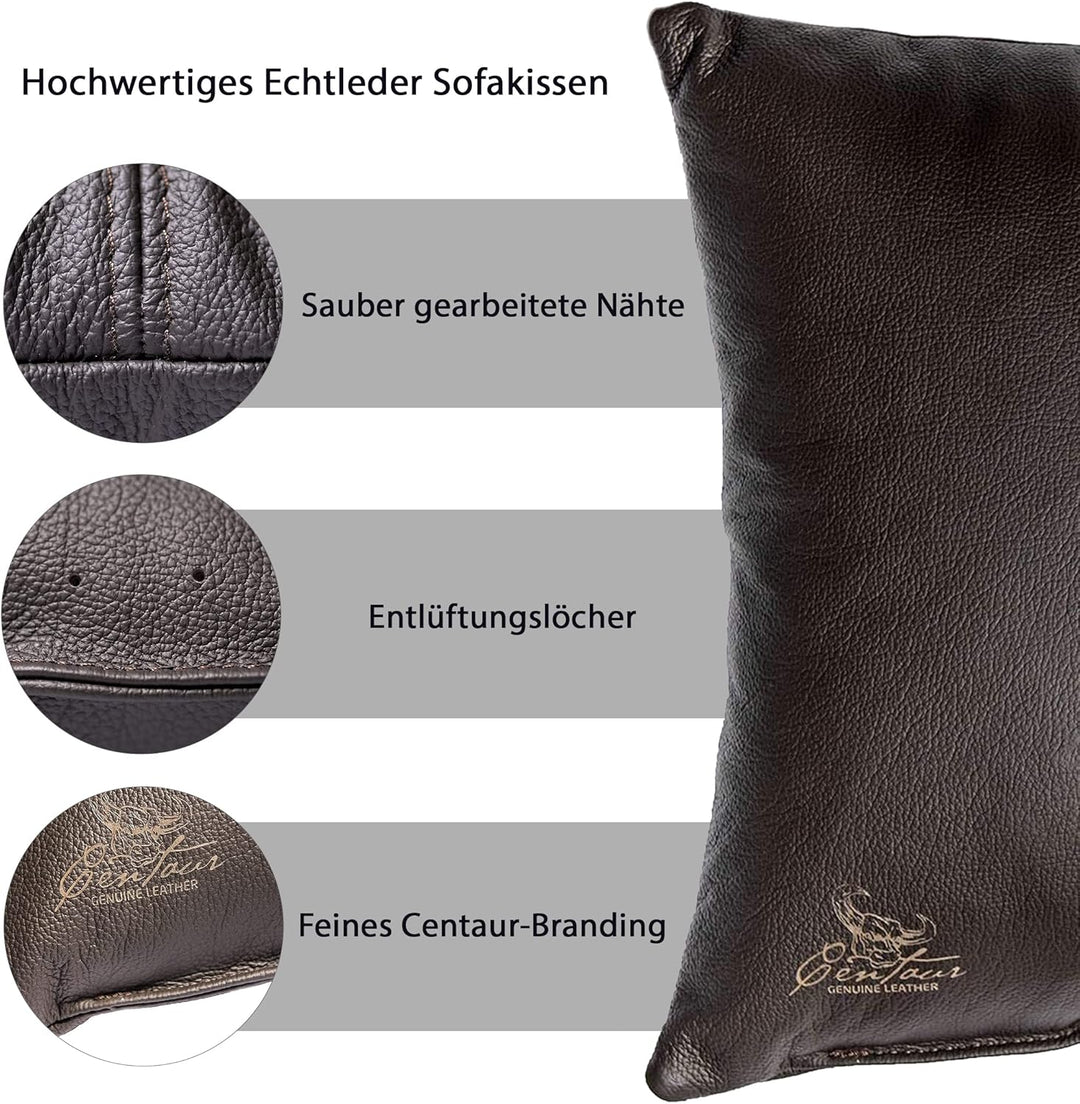 Centaur - Deko Lederkissen 50 x 40 cm für Sofa oder Schlafzimmer Chocolate - Echt Leder Kissen Echtl