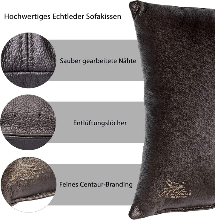 Centaur - Deko Lederkissen 50 x 40 cm für Sofa oder Schlafzimmer Chocolate - Echt Leder Kissen Echtl