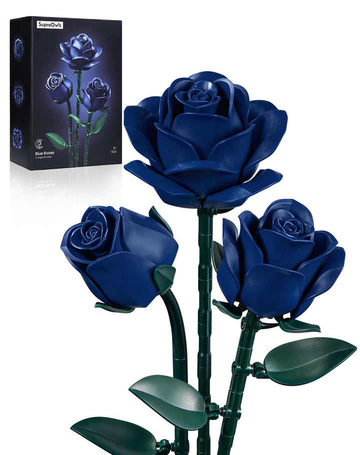 Millionspring Blaue Rosenstrauss-Bausatz mit 3 blauen künstlichen Rosen – Geschenkidee für Sie und I