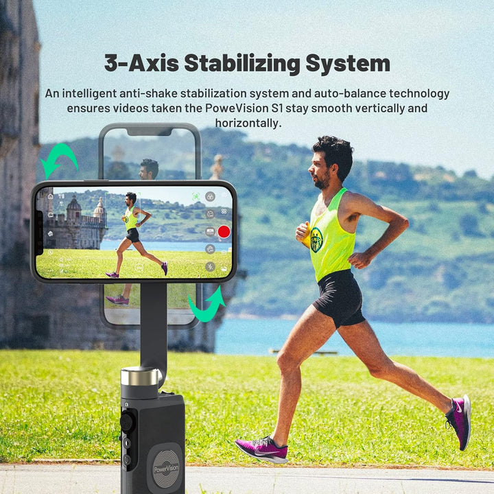 PowerVision S1, Gimbal Smartphone,3-Achsen-Telefonstabilisator mit eingebautes Stativ, kabelloser Po